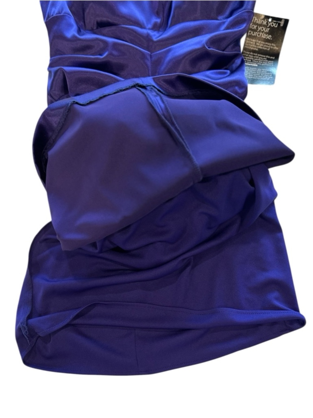 NWT Xscape Cocktail Dress Royal Blue/Purple Ruched One Shoulder Satin Mini Sz 6 - Picture 9 of 12